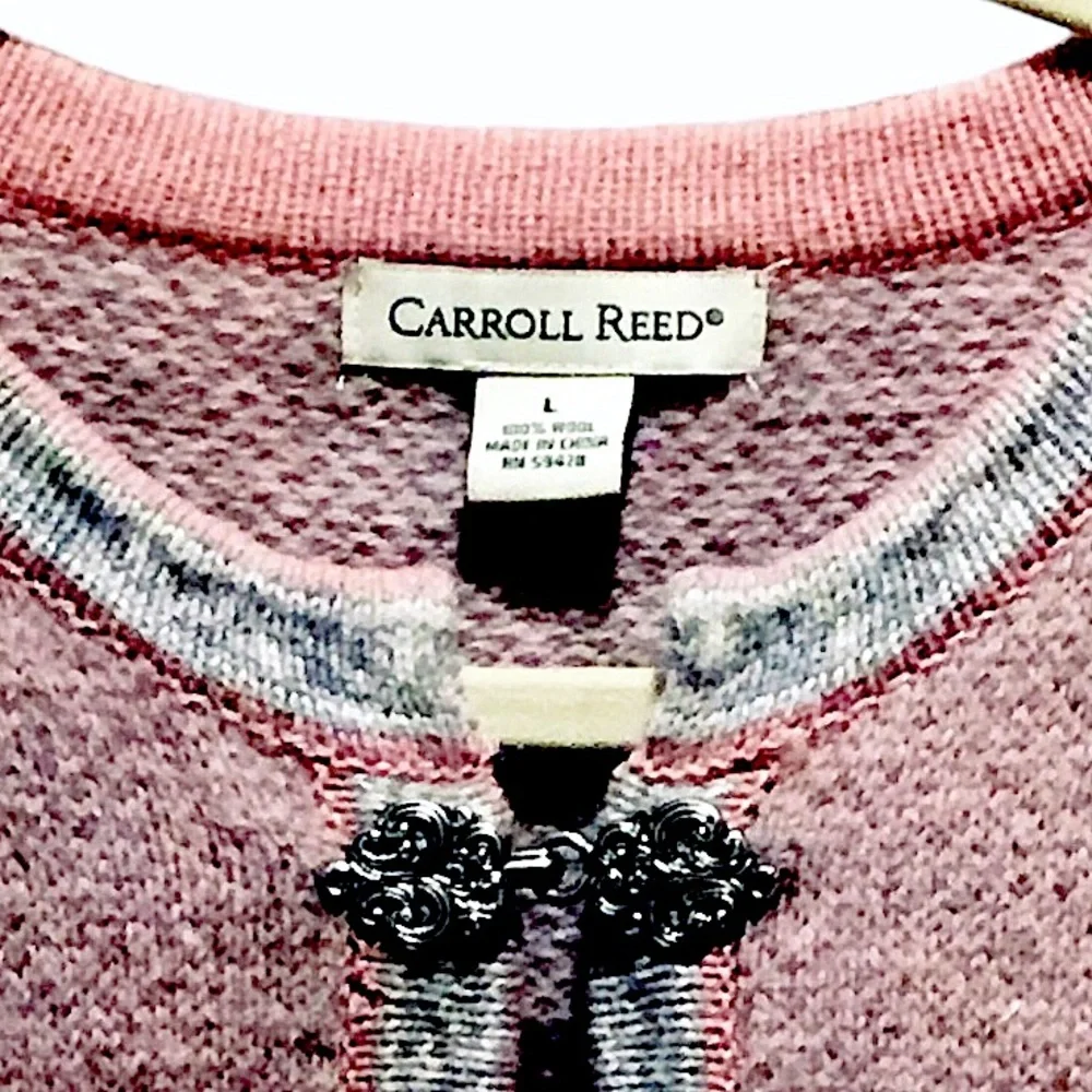 Vintage Carroll Reed Nordic Wool Cardigan Fair Isle Pink/Gray Metal Clasp Size L